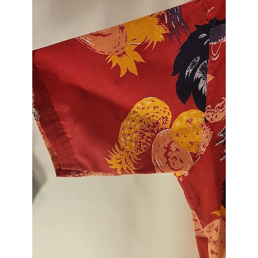 Repage Hawaiian Shirt Red Pineapple‎ Palm Tree Aloha Mens Large Vintage 80s READ